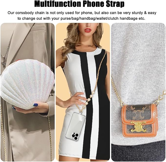 Phone Crossbody Chain Cell Phone Lanyard,Universal Leather+Metal Shouder Strap with Phone Tether Patches (E)