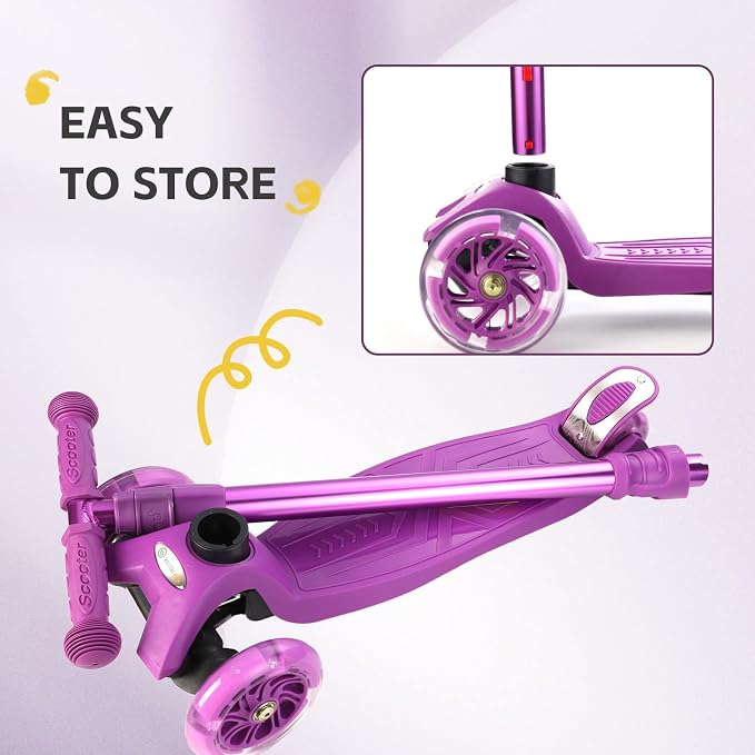 3 Wheel Scooter for Kids Ages 6-12,Kids Scooter with Light Up Wheels, Sturdy Deck Design, and 4 Height Adjustable Suitable for Kid Ages 3-12
