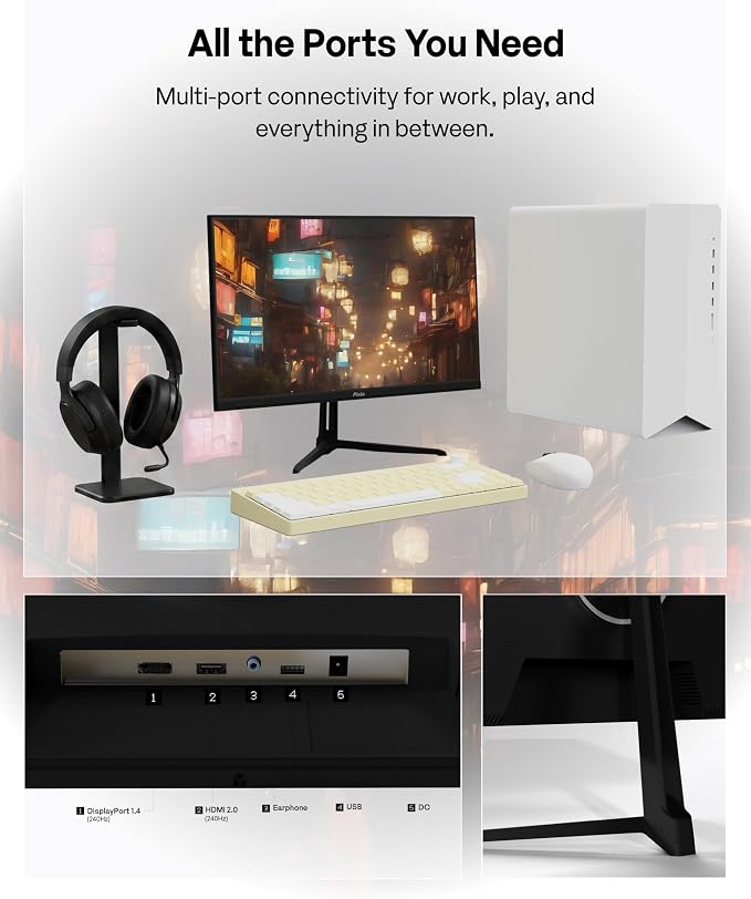 Pixio PX249 Wave 24 inch 240Hz Refresh Rate FHD 1080p Resolution Fast IPS Panel 1ms GTG Response Time Built-in Speakers Gaming Monitor with Adaptive Sync