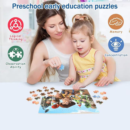 100 Pieces Jigsaw Puzzles for Kids Ages 4-8,Cute Toy Puzzles,Kid Boys Girls Children Learning Educational Puzzless Portable Box Pack Toys