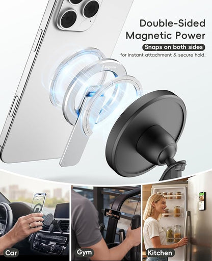 Double-Sided Magnetic Phone Stand Grip, Strong Magnetic Kickstand Desk Holder for Mag&Safe and Smartphone, Foldable Adjustable Design, Silver