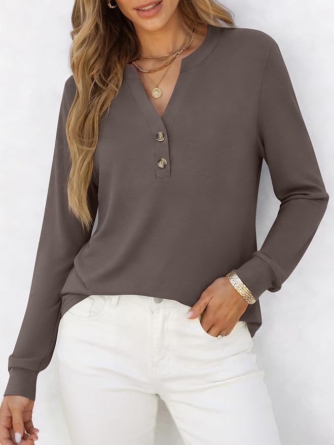 ANRABESS Women's Long Sleeve Shirts 2026 Spring Fashion Dressy Casual Tops Trendy Henley Blouses Cute Work Outfits Clothes