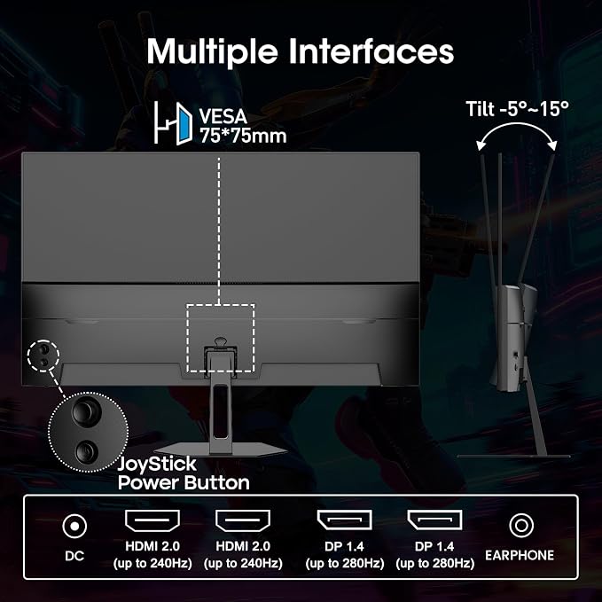 Amzfast 24.5 Inch 280Hz/240Hz FHD 1080p Gaming Monitor, 1ms Adaptive Sync, 3000:1, 126% sRGB, 93% DCI-P3, TÜV Rheinland Eye Care, HDMI 2.0 x 2 & DP 1.4 x 2, AMZG25X1 Pro