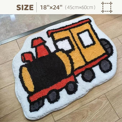 Bedroom or Bathroom Rug for kids - 24x16 in; 100% Soft Microfiber Kids Bathroom Mat; Decorative Kids Area Rug, for Boys Girls Kids, 18x24 Inches (Locomotive)
