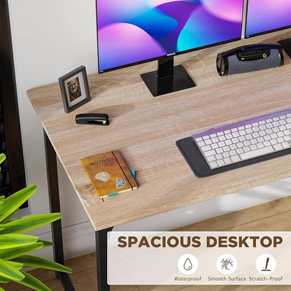 PayLessHere | 47 Inch Computer Desk | Nature | Sturdy Office Desk | Metal Frame, Adjustable Feet | Water-Resistant, Scratchproof Surface | Writing Table for Home Office or Study | Pack of 1