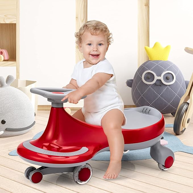 BABY JOY Wiggle Car for Kids, Swing Car with LED Flashing Wheels, No Batteries, Gears or Pedals, Uses Twist, Turn, Wiggle Movement to Steer, Ride-on Toy for Boys Girls 3 Year Old and Up (Red)