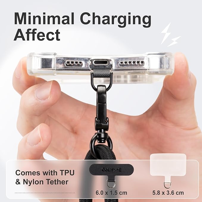 Universal Phone Lanyard, Anti-Theft Crossbody Strap for iPhone 16 Pro Max and Most Smartphones, Adjustable Cell Phone Neck Holder w/2 Non-Adhesive Tether Tab for Men and Women, Charcoal/Black