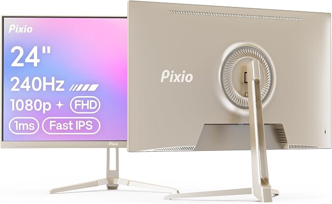 Pixio PX249 Wave Champagne Gold 24 inch 240Hz Refresh Rate FHD 1080p Resolution Fast IPS Panel 1ms GTG Response Time Built-in Speakers Gaming Monitor with Adaptive Sync