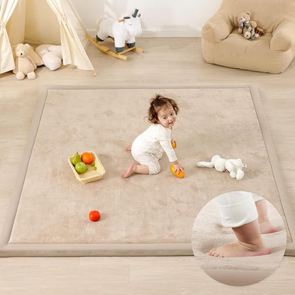 1.3" Thick Baby Play Mat for Floor Playpen, 71x79 Large Foam Tummy Time Mat, Padded Support Soft Plush Nursery Rug for Infant Kids Toddler Crawling Kick Activity (Beige)