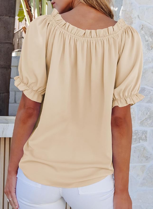 EVALESS Womens Tops Off The Shoulder Blouses for Women Dressy Casual Cute Puff Sleeve T Shirts Fashion 2026