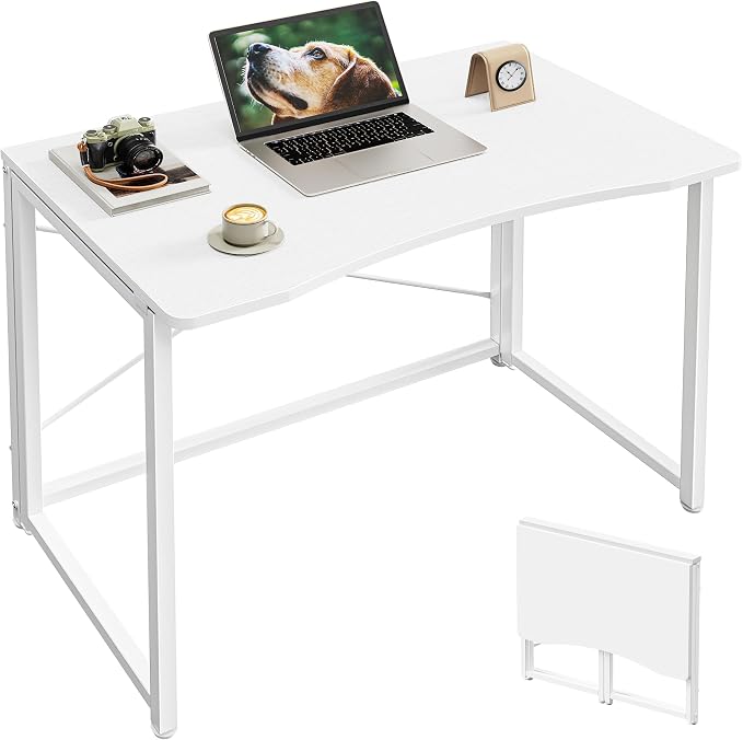 Huuger Folding Desk for Small Spaces, 31.5 Inch Foldable Computer Table, Easy Assembly, for Home Office, Study, Bedroom, Dorm, Space Saving, Small Writing Work Office Computer Desk, White