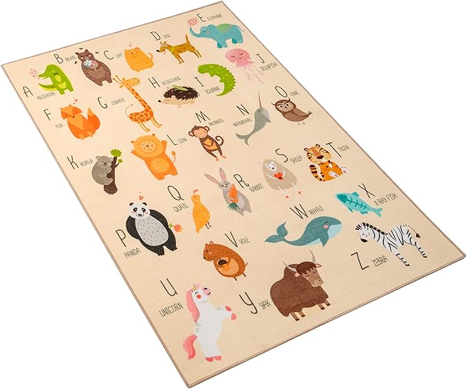 Booooom Jackson ABC Kids Classroom Rugs - 5'x6'6" Educational Numbers and Animal Carpet for Preschool, Classroom, and Kid's Room Safety and Learning - Alphabet Rug for Boys and Girls