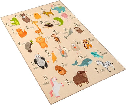 Booooom Jackson ABC Kids Classroom Rugs - 5'x6'6" Educational Numbers and Animal Carpet for Preschool, Classroom, and Kid's Room Safety and Learning - Alphabet Rug for Boys and Girls