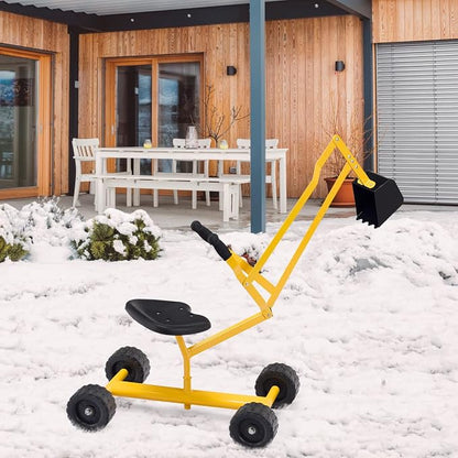 Costzon Kids Ride on Sand Digger with Wheels, Heavy Duty Steel Digging Scooper Excavator Crane with 360° Rotatable Seat for Dirt, Snow, Beach, Outdoor Sandbox Play Toy
