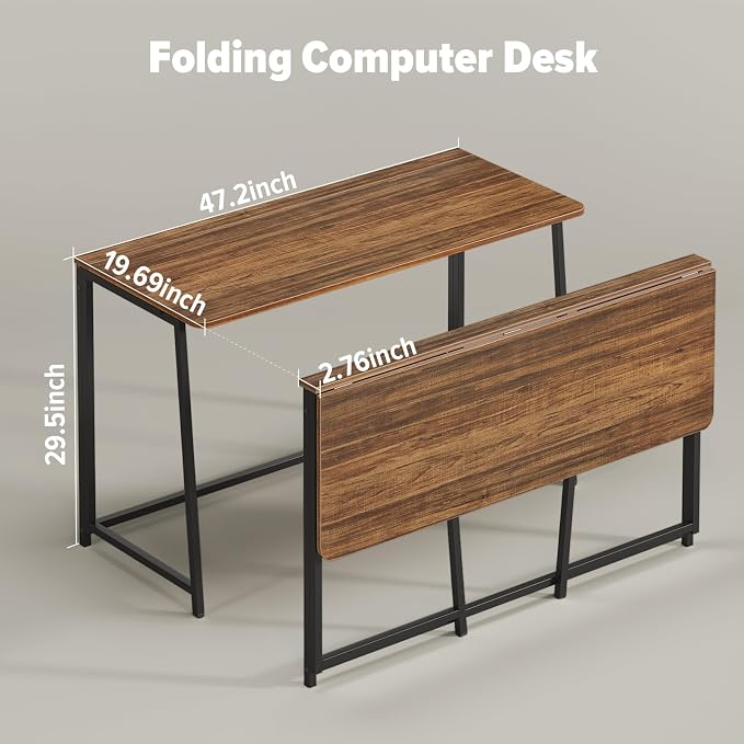 WOHOMO Folding Desk, 47.2" Foldable Computer Table for Small Spaces, Walnut | Easy Assembly and Fold, Sturdy Home office desks for Study Bedroom Dorm Space Saving Writing Work Apartment