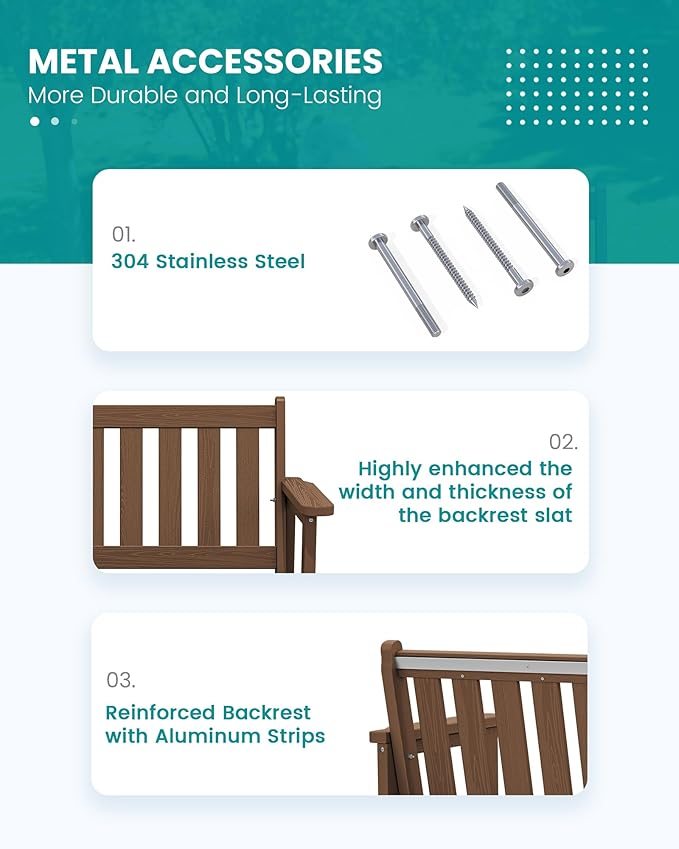SERWALL Outdoor Bench, HDPE Outdoor Benches Weatherproof, 2-Person Garden Bench with 660 lbs Weight Capacity, Patio Benches for Outdoors, Garden, Porch, Backyard and Park, Brown, 4 Pack