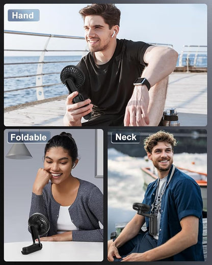 EasyAcc Portable Rechargeable Cooling Fan, 5000mAh Foldable Desk Fan, Black | Up to 32 hours World Cup Match Day Essential. 180° foldable design with lanyard
