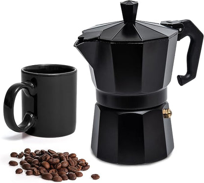 Mixpresso 3 Cup Moka Pot Stovetop Espresso Maker, Italian Cuban Coffee Pot | 5oz aluminum Italian coffee maker for gas and electric stovetops, small design for traditional coffee at home, Mug 4.4 Oz