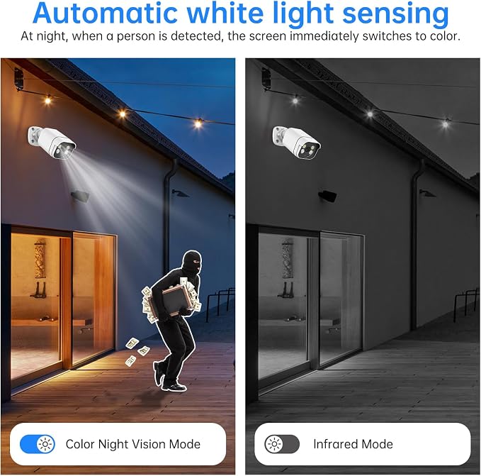 4K Security Camera System, 4pcs 2K PoE Wired Turret Cameras with Human Detection and 2 Way Talk, Color Night Vision, 8MP 4CH NVR with 1TB Hard Drive for 24/7 Local Recording, No Subscription (4 CAM)