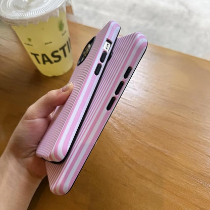 for iPhone 15 Case Striped Cute Aesthetics Phone Case Trendy Protective Shockproof Cover for iPhone 15 Pink White