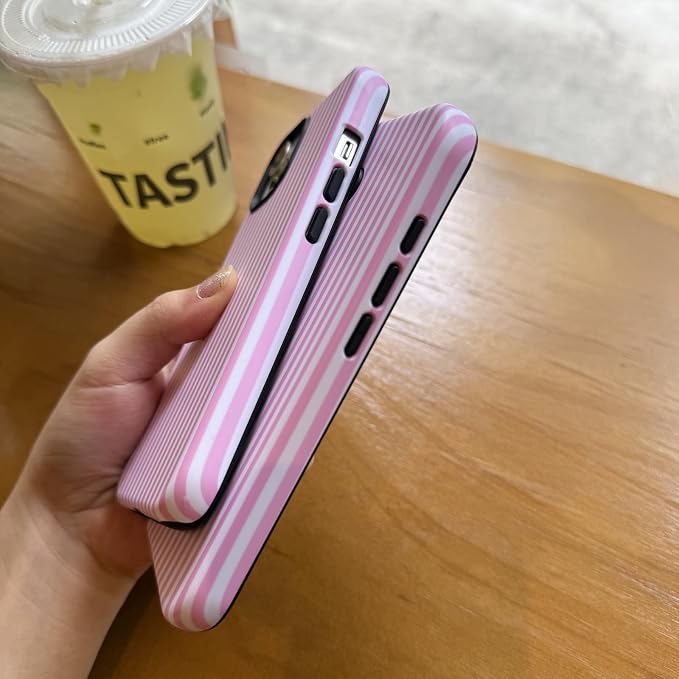 for iPhone 16 Case Striped Cute Aesthetics Phone Case Trendy Protective Shockproof Cover for iPhone 16 Pink White
