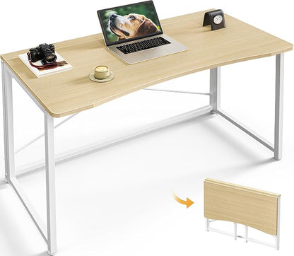 Huuger Folding Desk for Small Spaces, 31.5 Inch Foldable Computer Table, Easy Assembly, for Home Office, Study, Bedroom, Dorm, Space Saving, Small Writing Work Office Computer Desk, Oak