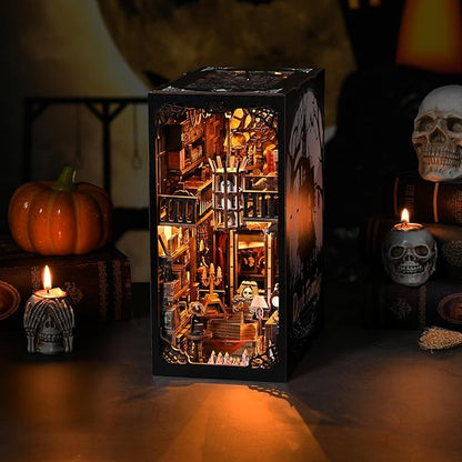 Book Nook Kit - Goth Castle DIY 3D Wooden Puzzle for Adults, Horror Bookshelf Insert with LED Lights, Halloween Home Decor Gift, The Dark Family