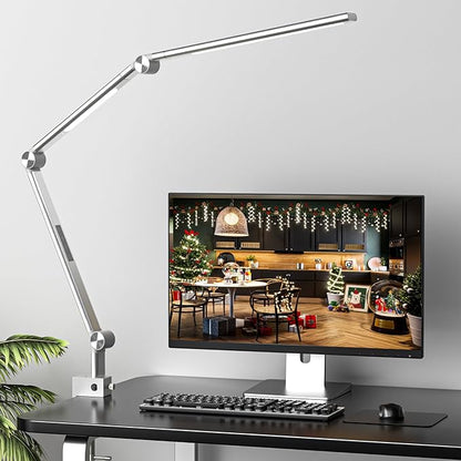 LED Desk Lamp, Desk Light for Home Office, Dual Light Source, Eye-Caring Optical Lens, 5 Color Modes & Brightness, 18W Brightest, Swing Arm Office Lamp, Clamp Lamp, Work Light, Task Light