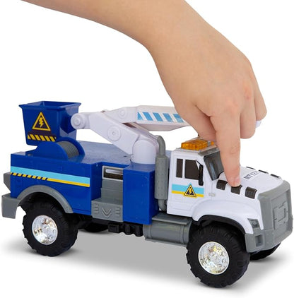 Mighty Fleet Rescue Force 12" Tough Cab Cherry Picker Toy Truck - Realistic Lights & Sounds, Movable Cherry Picker Arm, Free Wheeling Play, Ages 3+