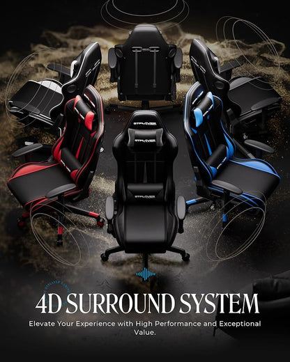 GTPLAYER Gaming Chair with Speakers, Video Game Chairs with Footrest, PC Gamer Chairs for Adults - Padded High Back Ergonomic Reclining Silla Gamer, Linkage Armrest, 909MF, Blue