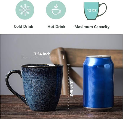 vicrays Coffee Mug Set, 12 Ounce, Set of 6, Ceramic Mug for Men, Women, Unique Glazed Mugs with Handle for Coffee, Tea, Milk, Cocoa, Cereal(blue)