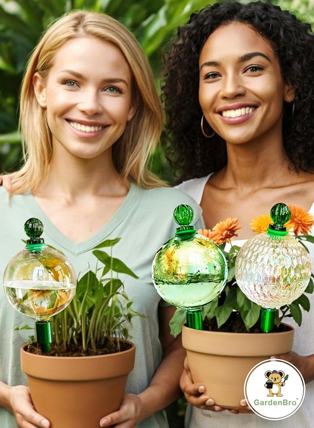 6pcs 16 Oz Plant Watering Globes for Indoor Plants with Metal Self Watering Planter Insert - Premium XL Glass Hand-Blown Globes - Automatic Plant Waterer Indoor, Gift Idea for Gardeners [6 Globes]