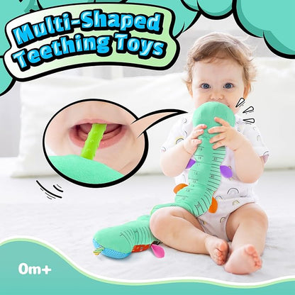 LIGHTDESIRE Baby Toys 6-12 Months Musical Caterpillar,Stuffed Animals Infant Toys 0-6 Months Sensory Toy with Ruler Design,Crinkle&Ring Bell,Baby Teething Toys for Tummy Time Boy Girl Gifts (Blue)