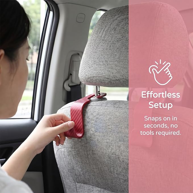4PCS Car Seat Headrest Hooks, Auto Back Seat Hanger Holder, Durable Stylish Vehicle Organizer Universal Car Interior Accessories, Storage Hooks for Purses, Bags, Clothes (Carbon Fiber/Red)