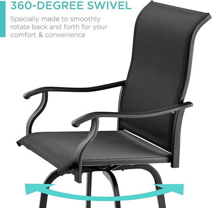 Best Choice Products Set of 2 Swivel Barstools, Bar Height Outdoor Chairs, 360 Rotating Patio Bar Stools w/All-Weather Mesh, 300lb Capacity - Black