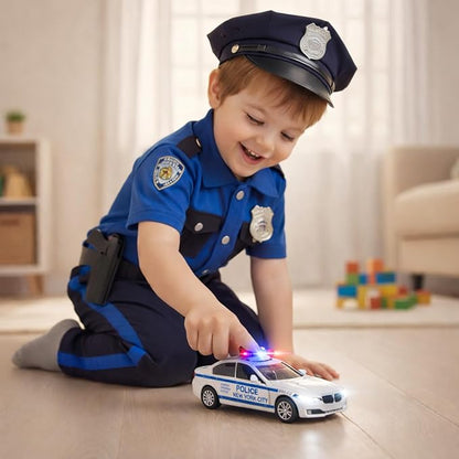 2 Pack Metal Diecast NY Police Cars Pull Back Battery Powered Toy Vehicles with LED Headlights and Siren Sounds 1:32 Scale