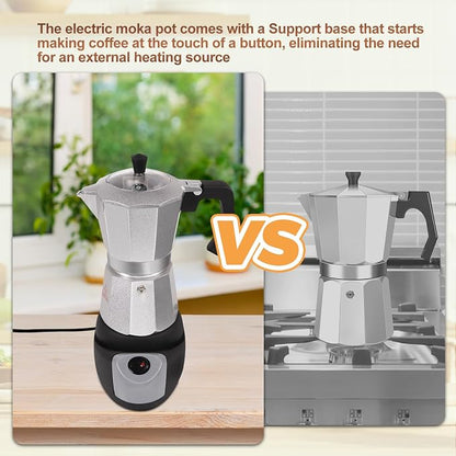 Electric Aluminum Moka Pot 3-6 Cup 150-270ml Espresso Maker | with Detachable Base Ideal Coffee Makers for Home MochaPot Italian and Cuban Café Coffeemaker Espressomaker CoffeePot Silver
