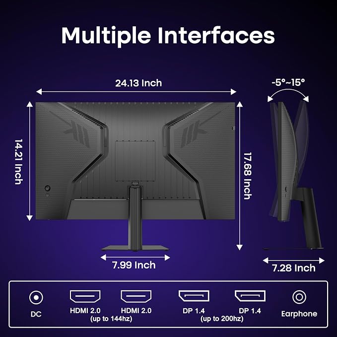 Amzfast 27 Inch 200Hz WQHD (2560 x 1440) Fast IPS Gaming Monitor, Built-in Speakers, 1ms G-SYNC Compatible, HDR400, 132% sRGB, 96% DCI-P3, VESA 100x100, HDMI 2.0 x 2 & DP 1.4 x 2, AMZG27F5Q
