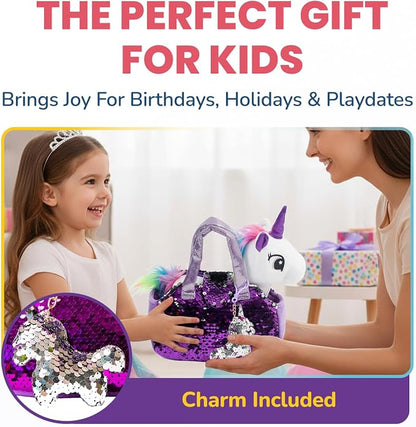 Little Jupiter Plush Pet Set w/Purse - Stuffed Animals for Girls - Unicorn Plush - Stuffed Plushies - Gift for Age 4-5 - 6-7 yrs (White Unicorn)
