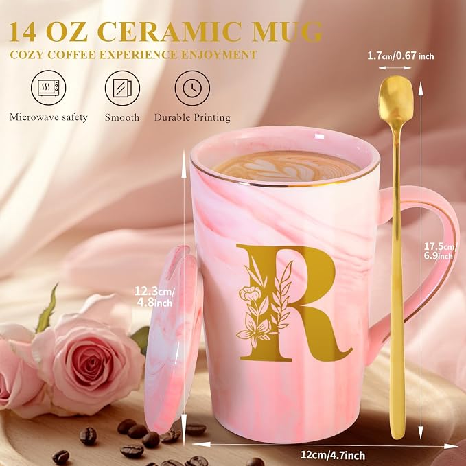 Personalized Ceramic Coffee Mug with Lid Tea Cup Happy Birthday Christmas Xmas Day Holiday Gift for Female Boss Teacher Aunt Big Small Sister in Law Mother Stepmother Wedding Groom Bride Officiant,R