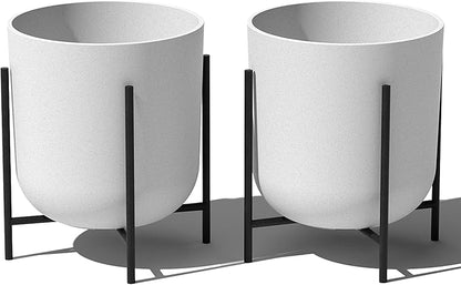 Veradek Mason Series Raised Lima Planter - Round Planter for Patio/Balcony | Plastic-Stone Composite w/Metal Plant Stand | Modern Décor for Plants