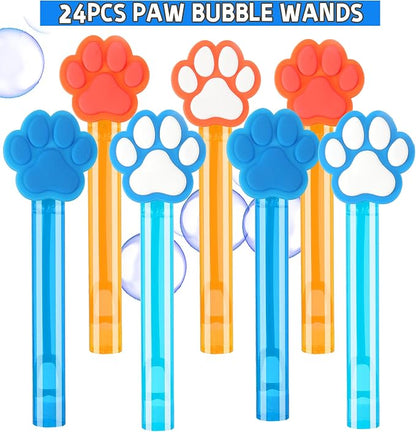 24Pcs Blue Orange Dog Paw Bubble Wands for Kids Paw Party Favors Supplies Decorations, Pinata Goodie Bag Stuffers & Classroom Prizes