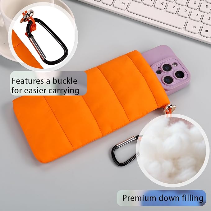 Lyreh Thermal Phone Case with Carabiner, Universal Cellphone Pouch to Prevent Freezing and Overheating, Insulated Warm Phone Cover Bags Extend Battery Life for Outdoor Sports Lovers Gifts (Orange)