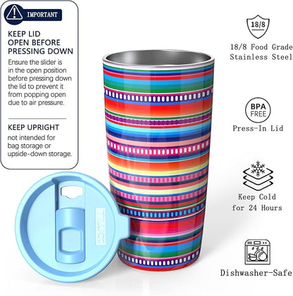 TILUCK 20 oz Insulated Coffee Tumbler with BPA-Free Lid | Travel Coffee Mug, Dishwasher Safe, Cup Holder Friendly, Double-Wall Vacuum Insulation for Hot & Cold Drinks, RainbowStripes