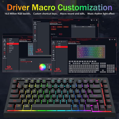 Redragon Wireless Gaming Keyboard, RGB Backlit, Portable 75% Design, Black | Bluetooth/2.4GHz/USB-C Wired, Mini Quiet Macro Membrane Keyboard, Rechargeable 4000mAh Battery, Anti-Ghosting for Win/MAC