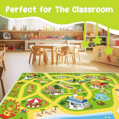 Kids Carpet Car Rug Play Mat for Playroom - 63"x 94" Non Slip Washable Kids Road Rug for Kids- Kids Educational Rug Ideal Gift for Toddler Classroom Boys Girls Bedroom Decor(Green)