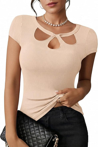 Pink Queen Sexy Tops for Women Cutout Keyhole Neck Cap Sleeve Shirts Casual Summer Clothes 2026 Fashion