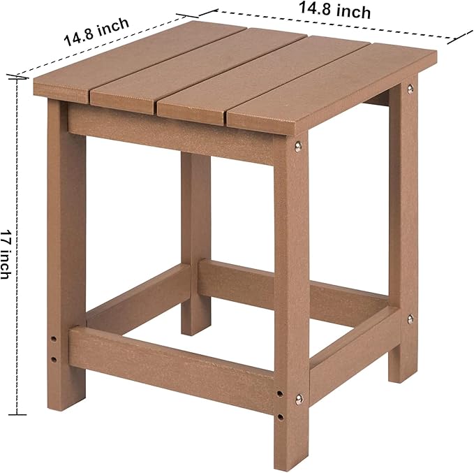 LZRS Adirondack Square Outdoor Side Table for Patio, Pool Composite Patio Table,HDPE End Tables for Backyard,Pool, Indoor Companion, Easy Maintenance & Weather Resistant(Teak)