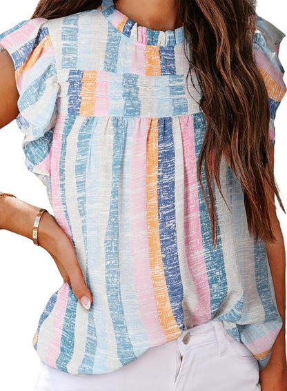 SHEWIN Womens Summer Crewneck Tank Tops Casual Ruffle Sleeveless Tops Shirts