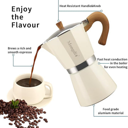 Mongdio Stovetop Espresso Maker Moka Pot, Cuban Coffee Maker Stove top coffee maker Moka Italian Espresso Greca Coffee Maker Brewer Percolator, 12 Espresso Cups, 20 oz - White